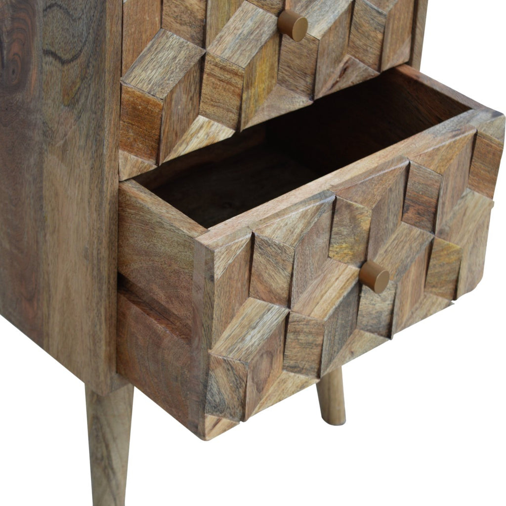 Cube Carved 2 Drawer Bedside